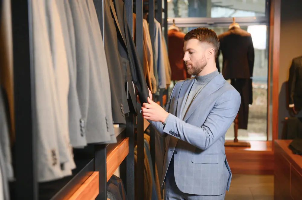Show a visual comparison of multiple off-the-rack purchases versus a long-lasting bespoke wardrobe.