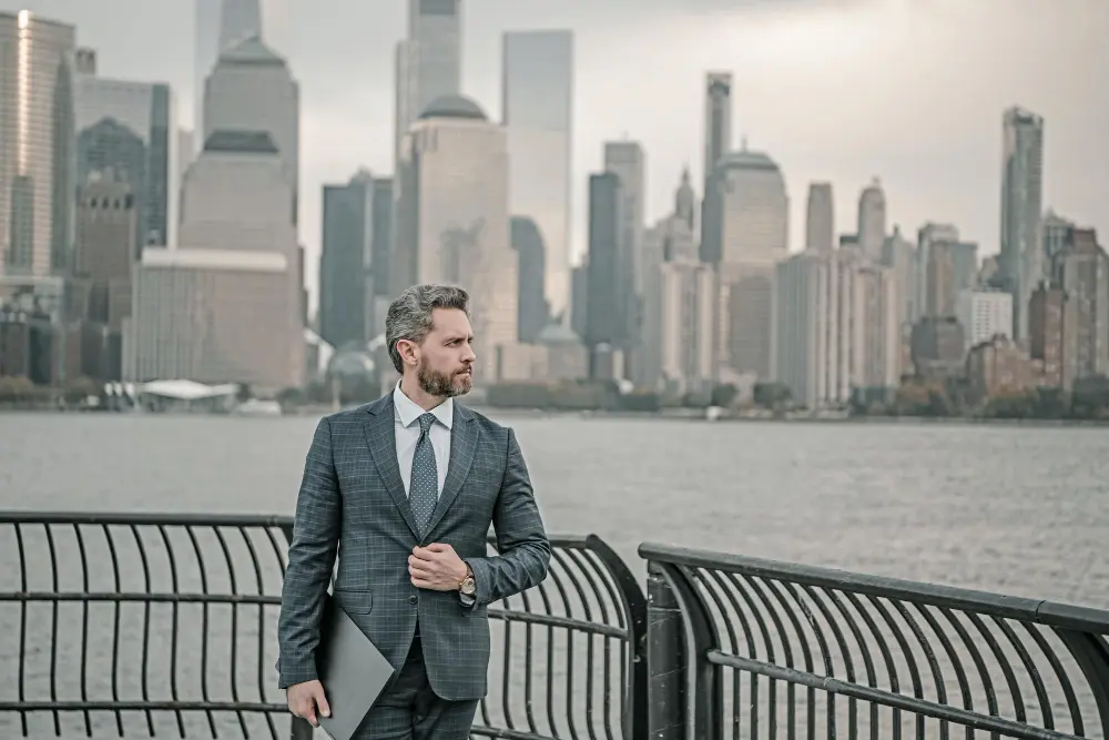 Professional wearing a comfortable bespoke suit designed for long workdays in Dubai.